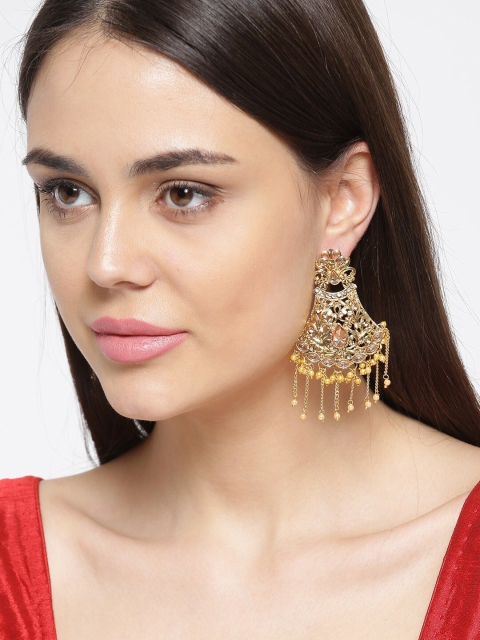 

Priyaasi Gold-Toned & Plated Contemporary Stones Studded Drop Earrings