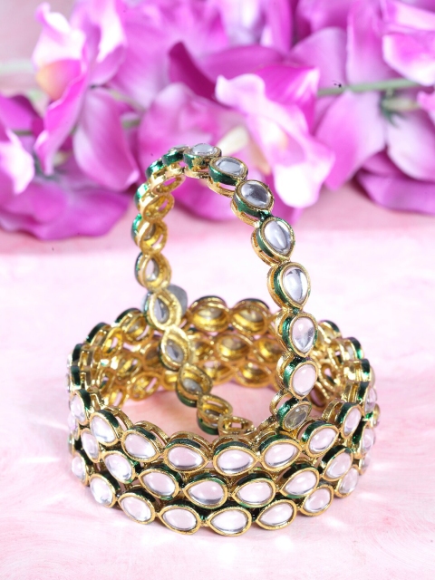 

Priyaasi Set of 4 Gold-Plated White & Green Kundan Studded Bangles