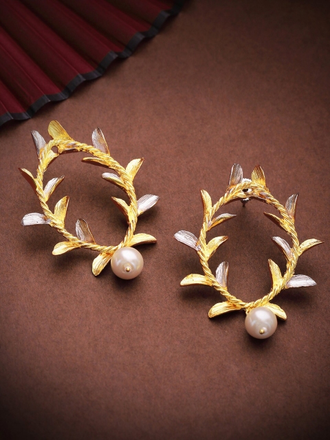 

Priyaasi Women Gold-Toned Leaf Shaped Drop Earrings