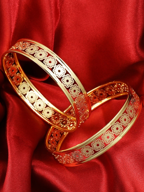 

Priyaasi Set of 2 Gold-Plated Floral Jali Work Bangles