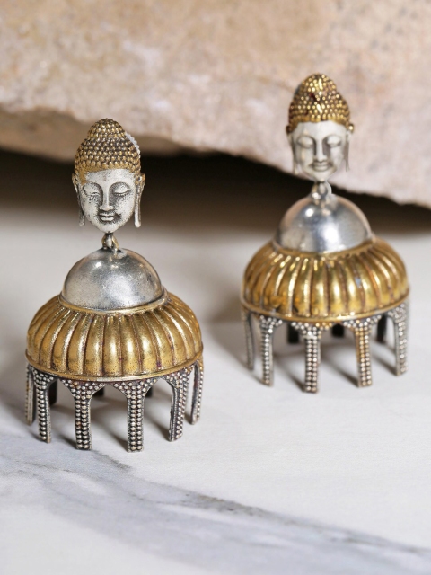 

Priyaasi Gold-Toned & Silver-Toned Contemporary German Silver Jhumkas