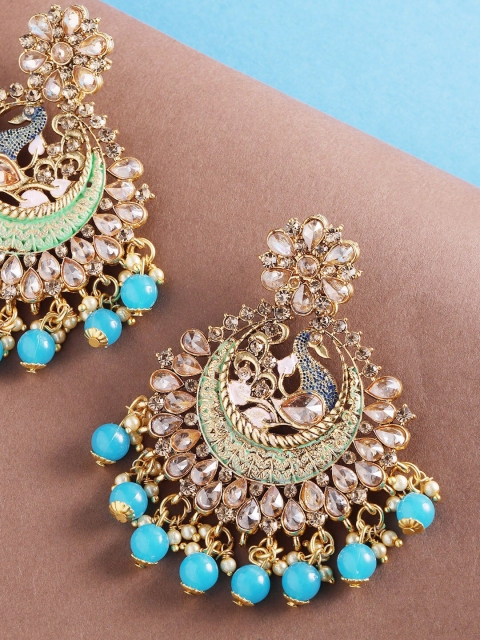 

Priyaasi Woman Blue Gold-Plated Peacock Shaped Chandbalis Earrings