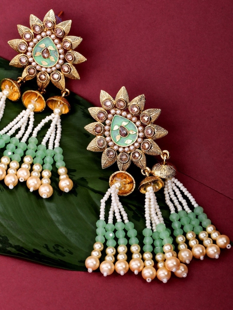 

Priyaasi Woman Green Gold-Plated Floral Drop Earrings