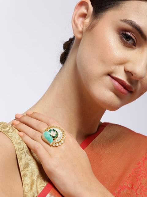 

Priyaasi Woman Gold-Plated Stones Studded Adjustable Meenakari Ring, Green