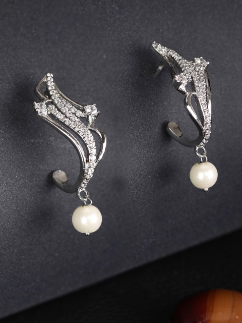 

Priyaasi Silver-Toned American Diamond Pearls Studded Drop Earring