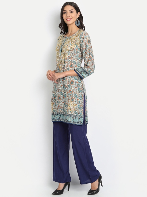 

HOUSE OF KARI Blue & Mustard Printed Tunic