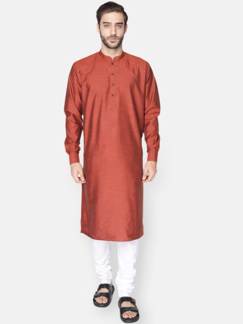 NAMASKAR Men Rust Pure Cotton Kurta with Pyjamas