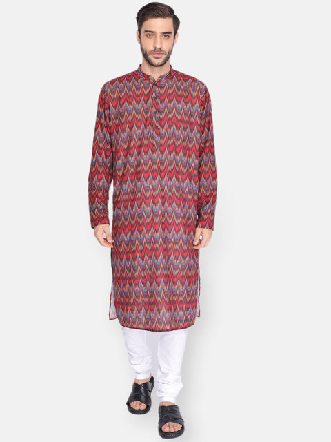 

NAMASKAR Men Red Printed Pure Cotton Kurta with Pyjamas