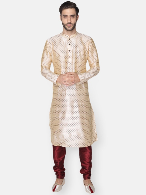 NAMASKAR Men Beige Dupion Silk Kurta with Churidar