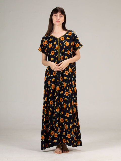 

evolove Navy Blue Checked Pure Cotton Maxi Nightdress