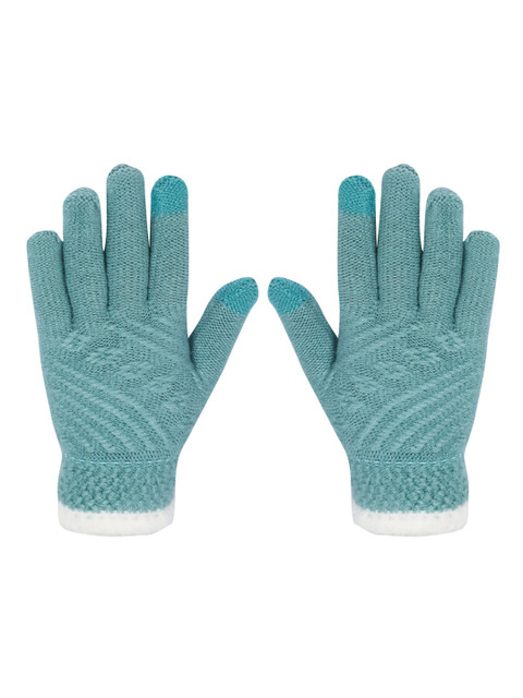

LOOM LEGACY Women Blue & White Patterned Hand Gloves