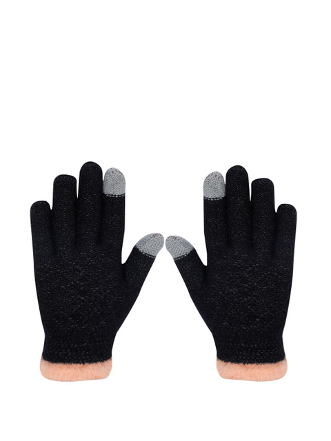 

LOOM LEGACY Women Black & Grey Solid Acrylic Hand Gloves