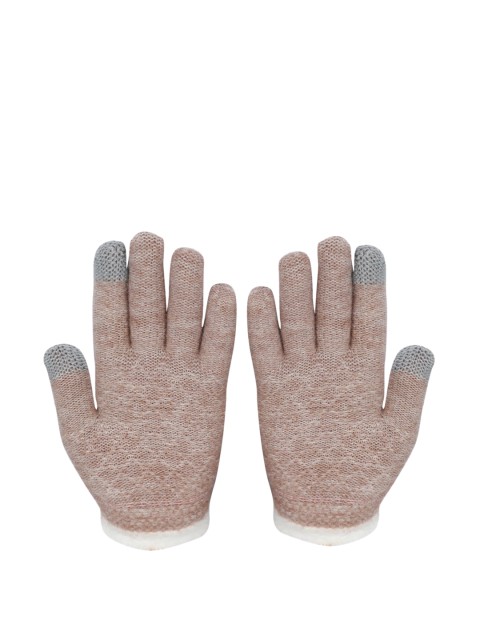 

LOOM LEGACY Women Brown & White Solid Winter Hand Gloves