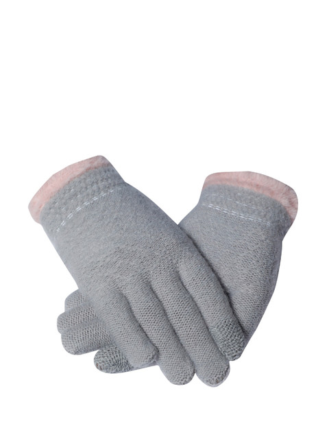 

LOOM LEGACY Women Grey & Pink Solid Hand Gloves