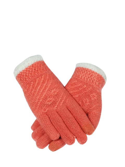 

LOOM LEGACY Women Orange & White Patterned Hand Gloves