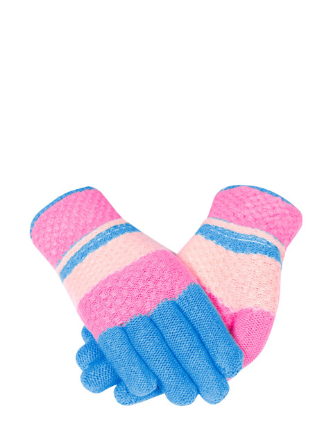 

LOOM LEGACY Women Turquoise Blue & Pink Striped Hand Gloves