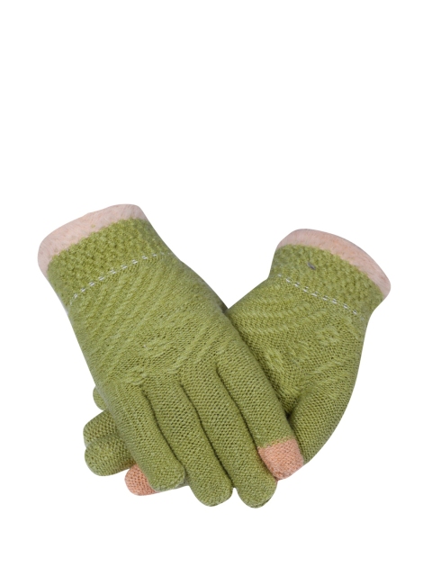 

LOOM LEGACY Women Green & Peach-Coloured Acrylic Hand Gloves