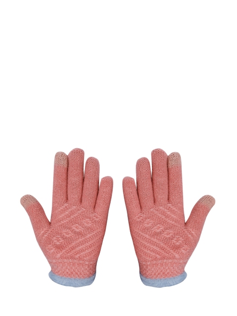 

LOOM LEGACY Women Pink & Grey Patterned Hand Gloves