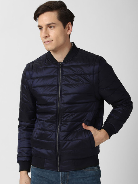 

Peter England Casuals Men Navy Blue Solid Bomber Jacket