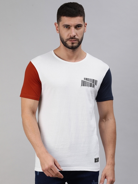 

abof Men White & Blue Colourblocked T-shirt