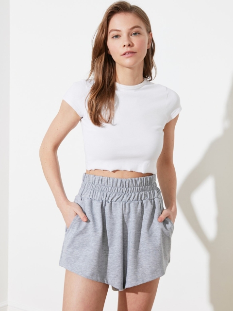 

Trendyol Women Grey Melange Solid Regular Fit Shorts