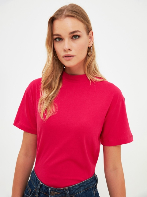 

Trendyol Women Bright Fuchsia Solid Tshirt