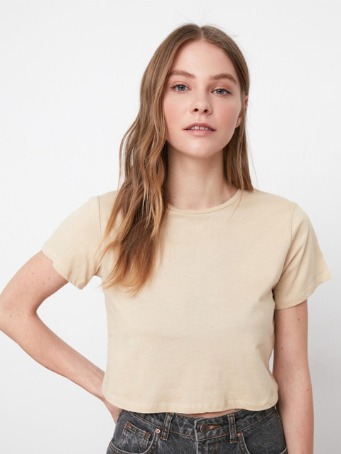 

Trendyol Women Multicoloured V-Neck Drop-Shoulder Sleeves Pure Cotton Pockets T-shirt, Multi