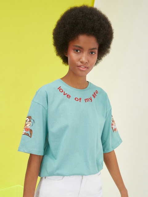 

Trendyol Women Gorgeous Green Typography Tshirt