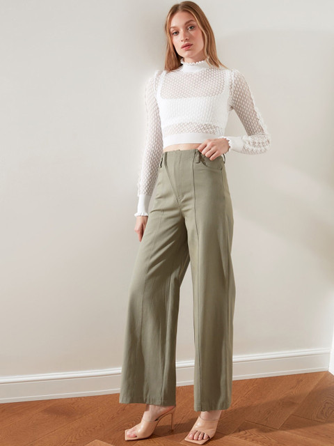 

Trendyol Women Khaki Solid Trousers