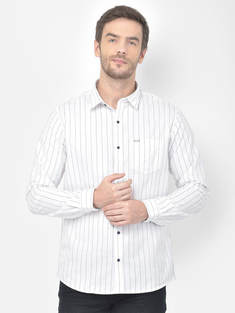 

Canary London Men White Striped Smart Slim Fit Casual Shirt