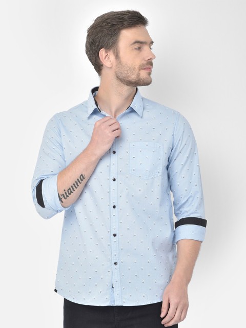 

Canary London Men Blue Cotton Smart Slim Fit Printed Casual Shirt