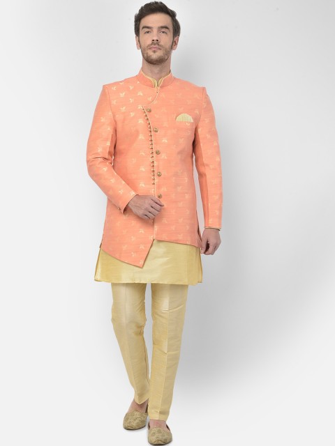 

SG RAJASAHAB Men Orange Raw Silk Kurta with Trousers