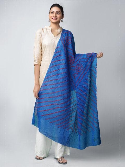 

Unnati Silks Blue & Red Dyed Pure Cotton Bandhani Dupatta