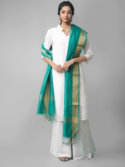 

Unnati Silks Green & Gold-Toned Woven Design Dupatta with Zari