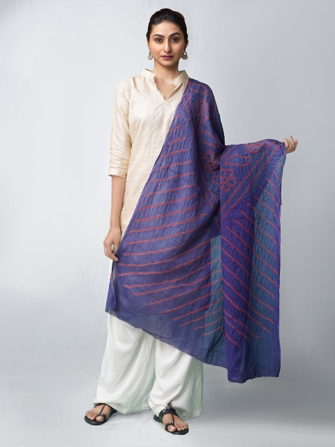 

Unnati Silks Blue & Pink Dyed Pure Cotton Bandhani Dupatta