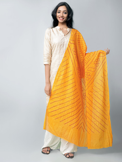 

Unnati Silks Orange & Red Dyed Pure Cotton Bandhani Dupatta