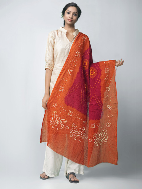 

Unnati Silks Brown & Maroon Dyed Pure Cotton Bandhani Dupatta