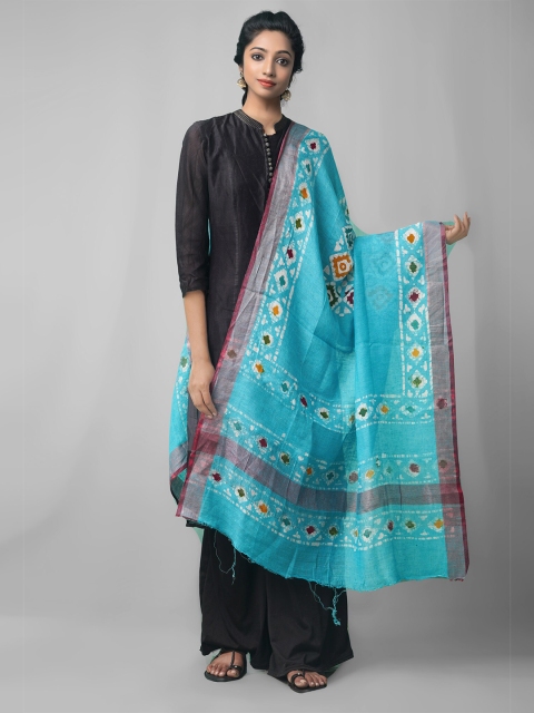 

Unnati Silks Blue & White Ethnic Motifs Dyed Linen Batik Dupatta