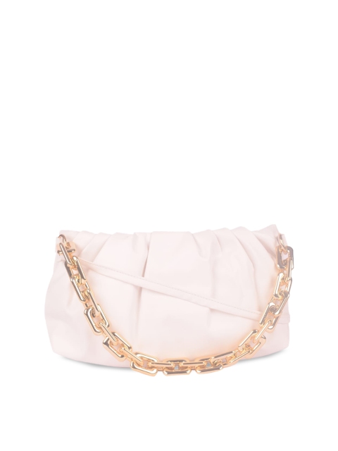 

Bagkok Pink White Solid Half Moon Bag