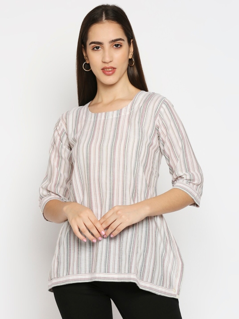 

Kuber Studio White Striped Pure Cotton Top