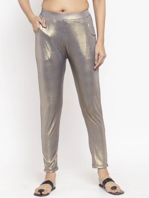 

NEUDIS Women Brown & Gold Toned Solid Slim Fit Ankle Length Leggings