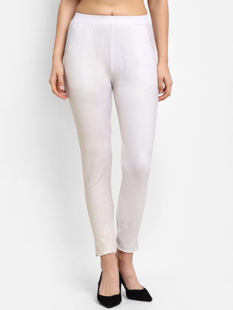 

NEUDIS Women Off White Solid Slim-Fit Ankle-Length Leggings