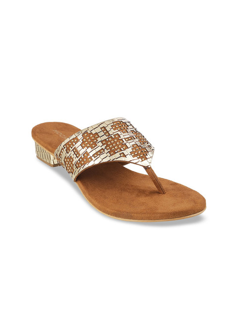 

Mochi Gold-Toned & Brown Embellished Block Heels