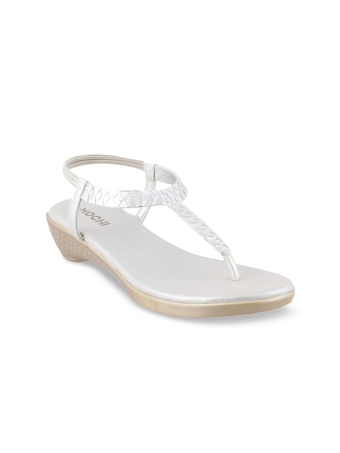 

Mochi Women Silver-Toned Embellished T-Strap Flats