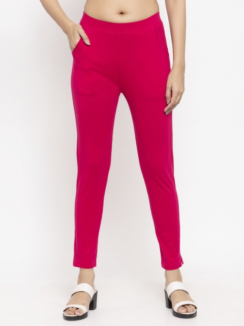 

NEUDIS Women Magenta Solid Lycra Cotton Ankle Length Jeggings