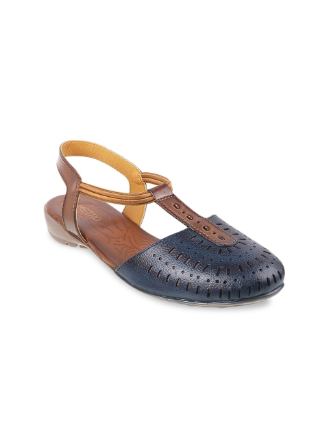

Metro Women Blue & Brown Leather Textured Ballerinas with Laser Cuts Flats