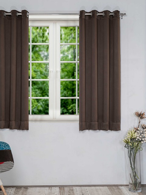 

SHIVANAA HOMES Single Coffee Brown Black Out Window Curtain
