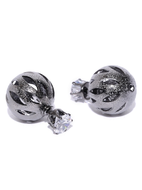 

DressBerry Gunmetal-Toned Double-Sided Stone Stud Earrings, Metallic