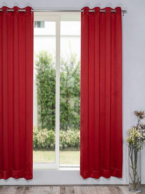 

SHIVANAA HOMES Red Black Out Long Door Curtain