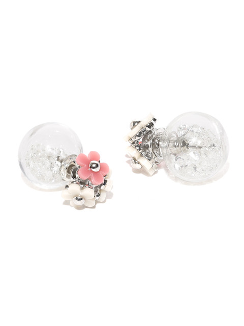 

Dressberry Off-White & Pink Floral Double-Sided Stud Earrings